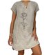 thumbnail image 1 of Vestido de cáñamo de bambú con estampado de cobertura suelta y cuello en V retro vintage de manga corta para mujer Pompotops  ghjkhdj17556, 1 of 5