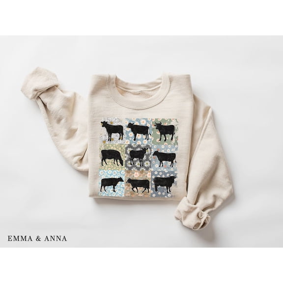 Floral Cow Sweatshirt, Western Highland Cow Shirt, Farm Animal Crewneck, Funny Gift for Farmers