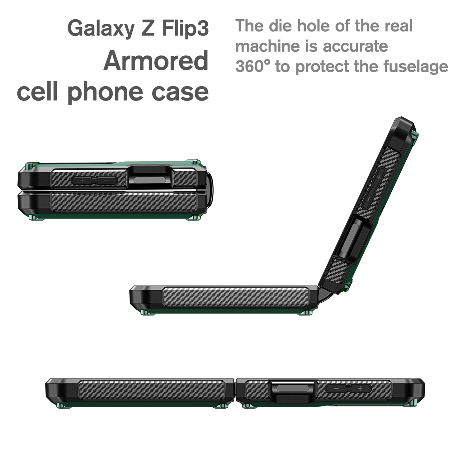 Nalacover for Samsung Galaxy Z Flip 3 Wireless Charging Case,Full-Body Protection Military Grade Heavy Duty Rugged Hard PC Armored Dual Layer Built-in Screen Protector Shockproof Cover.Armygreen