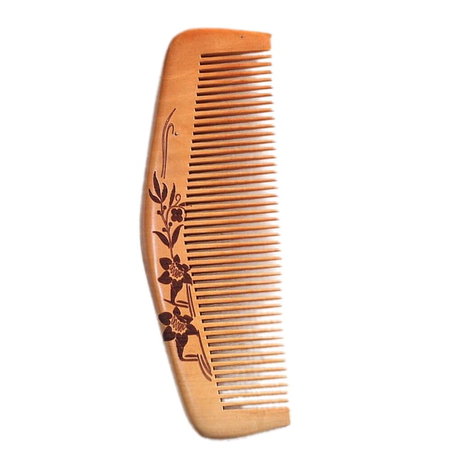 EeaseMX Peine de madera de durazno para barba, antiestático, de dientes finos, para masaje capilar (17-3 con paquete)