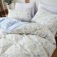 thumbnail image 3 of Jolusere Cotton Comforter Sets Queen Size, 3 Pieces Botanical Blue Floral Reversible Bedding Sets for Adults All Season, 3 of 10