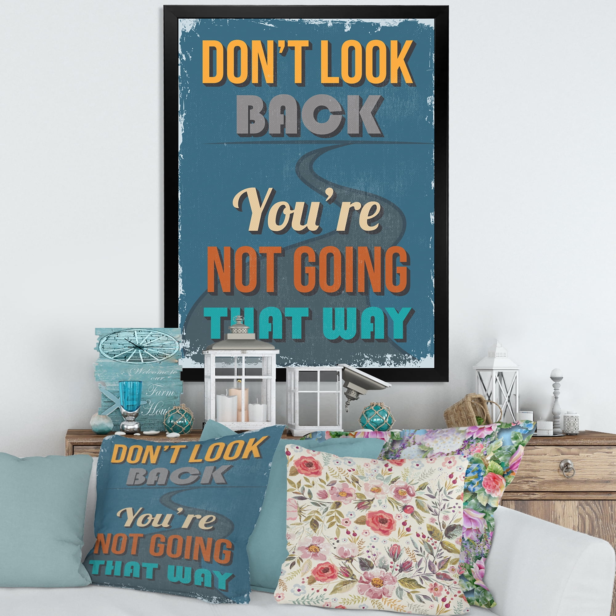Designart 'Abstract Quote Don't Look Back You're Not Going That Way' Traditional Framed Art Print