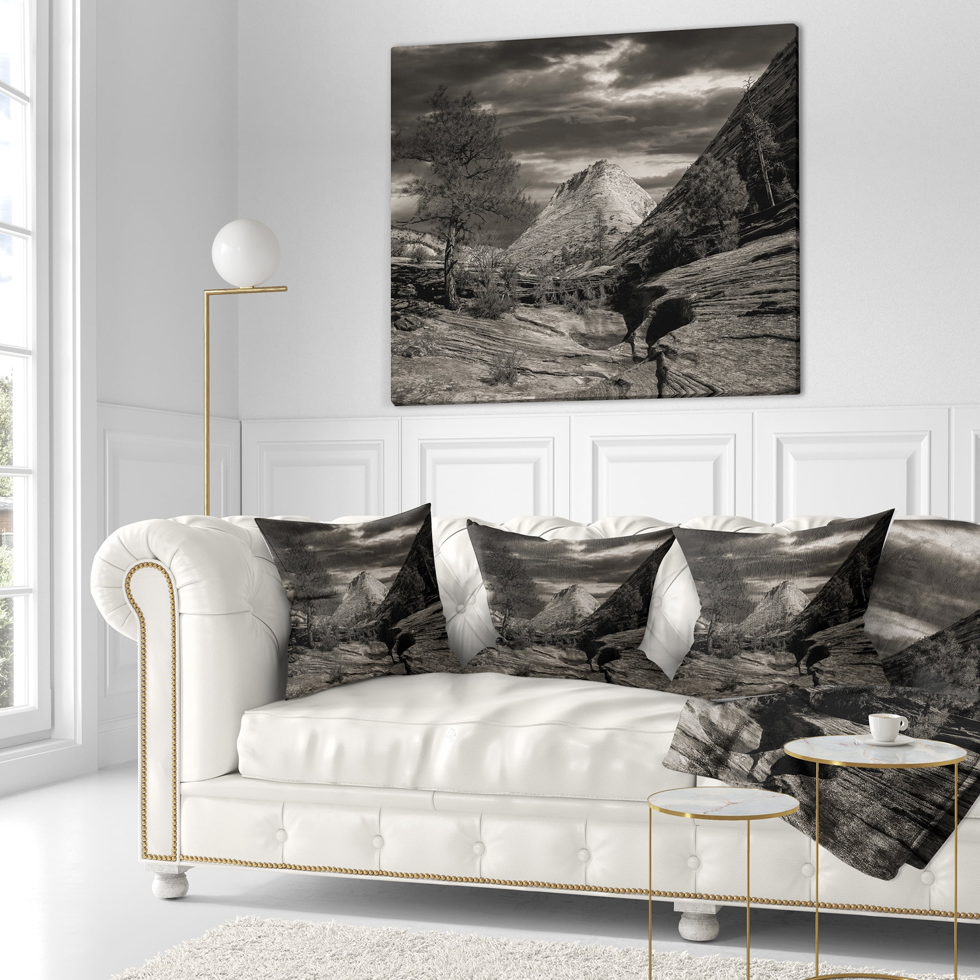 Designart Layers of Red Rock Black and White - Landscape Printed Throw Pillow - 16x16