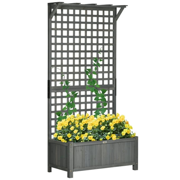 Outsunny Jardinière en Bois avec Treillis, Écran de Confidentialité Surélevé, Gris