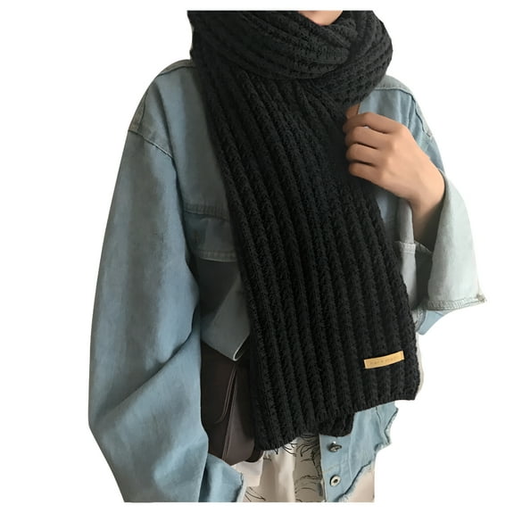 TELOLY 180Cm Ladies Knitted Scarf Winter Fashion Double Knitted Soft Woolen Thickening Warm Ladies Long Scarf Black
