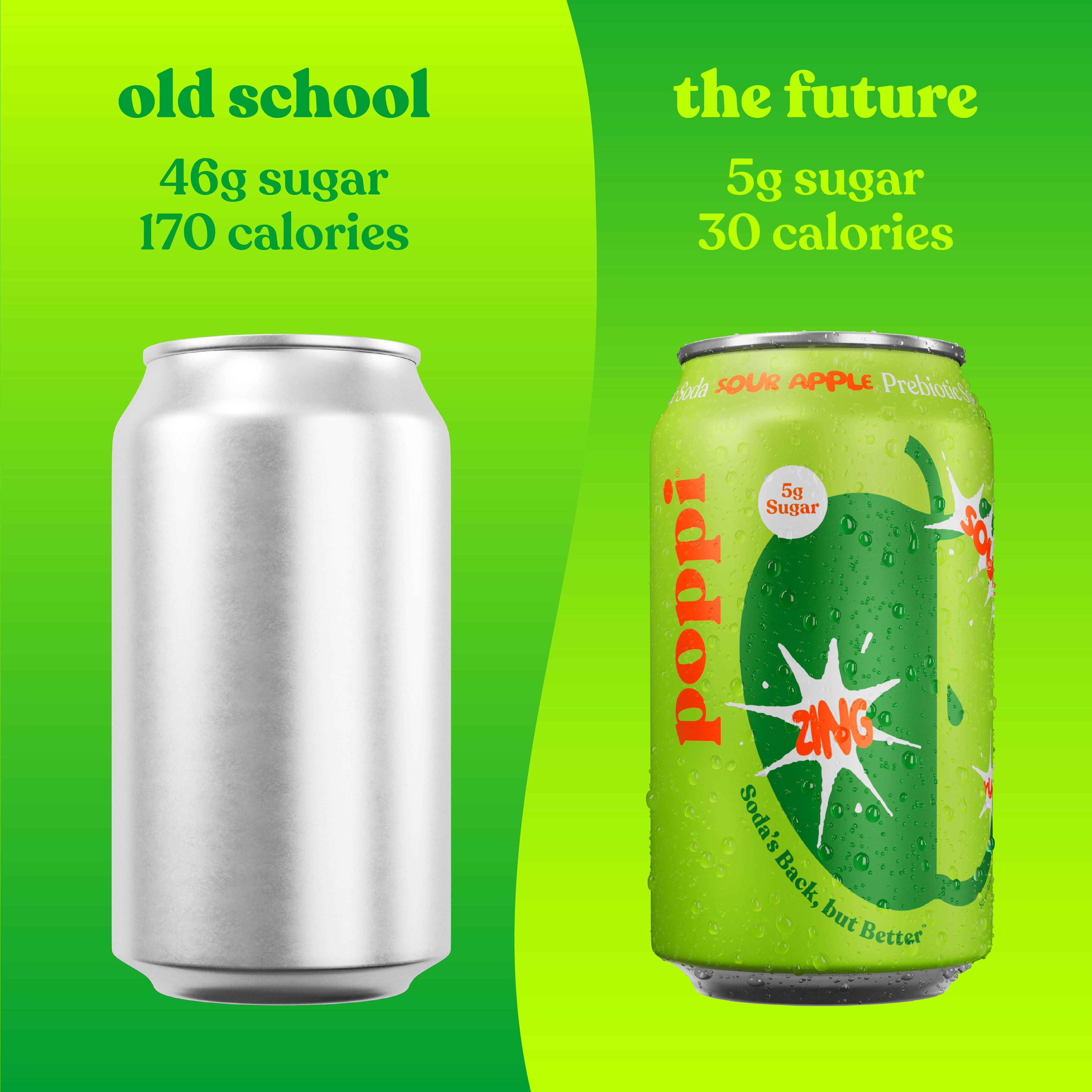 Poppi Sour Apple Prebiotic Soda, 12 oz, 12 Pack Cans