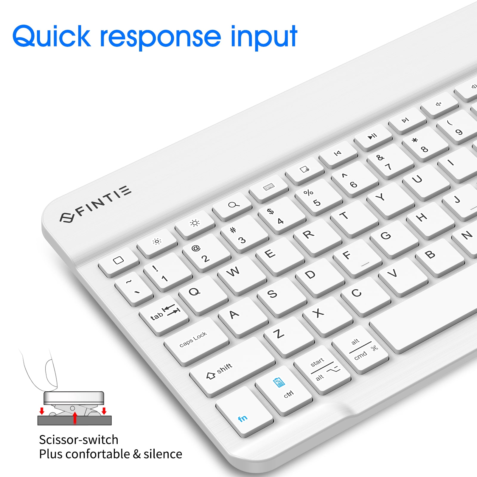 Fintie 10-Inch Ultrathin (4mm) Wireless Bluetooth Keyboard for iPad Samsung Tablet, iPhone Smartphone, iOS, Android Tablets Phone, White
