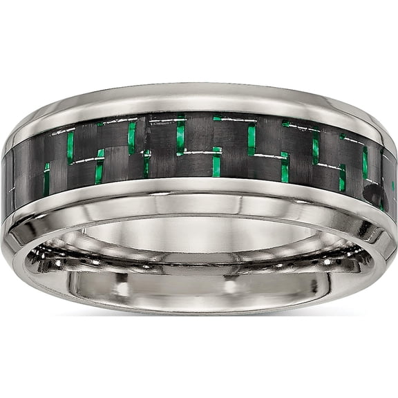 Titanium Polished With Black/Green Carbon Fiber Inlay 8mm Ring (Size 7) Made In China tb464-7