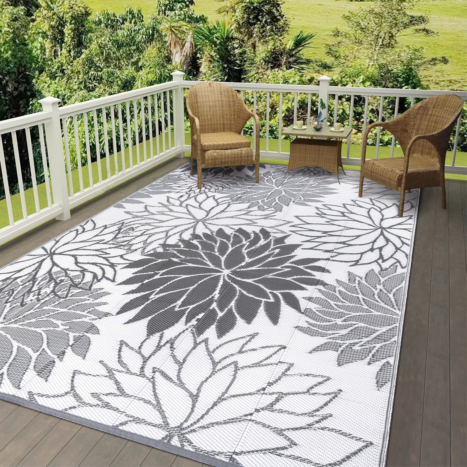 Ileading Outdoor Rugs for Patios 8'x10' Waterproof Patio Mat Plastic Straw Rug Reversible RV Camping Tent Rug Outside Area Rug for RV, Patios,Deck, Beach,Balcony, Camping
