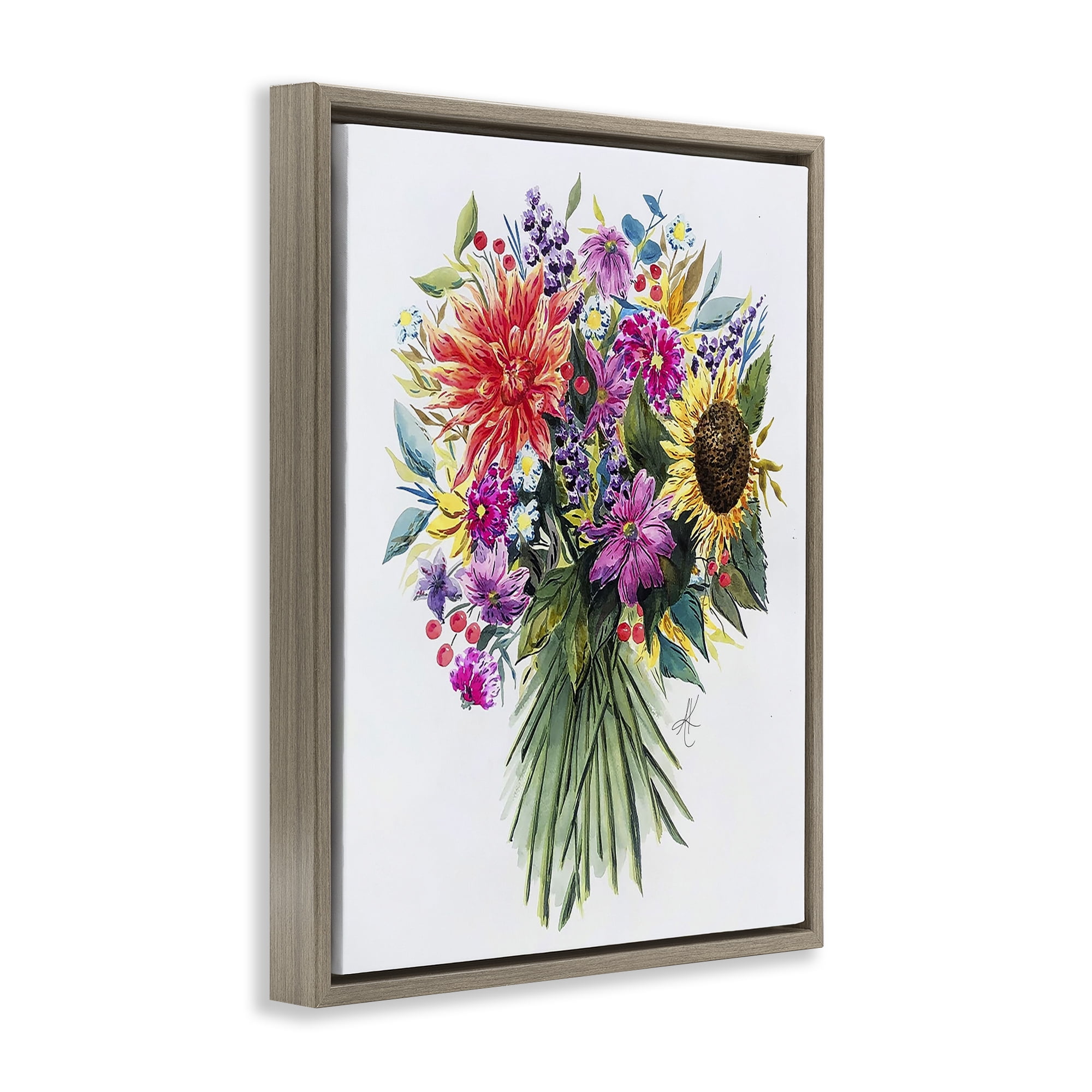 Stupell Industries Bright Wildflower Bouquet Botanical & Floral Painting Brown Floater Framed Art Print Wall Art, 17 x 21
