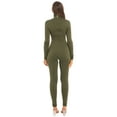 thumbnail image 2 of TiaoBug Women Long Sleeves Yoga Bodysuit High Collar Stretchy Jumpsuit Sport Yoga Workout Leotard Army Green L, 2 of 7