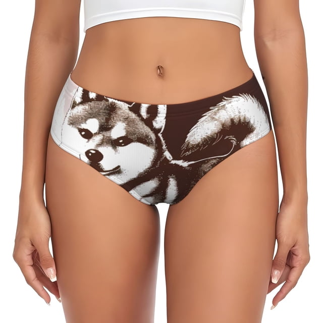 Balery Vintage Husky Dog Ropa Interior de Algodón para Mujer con Dibujo – Braguitas Cómodas y Elásticas, Estilo Clásico-Large