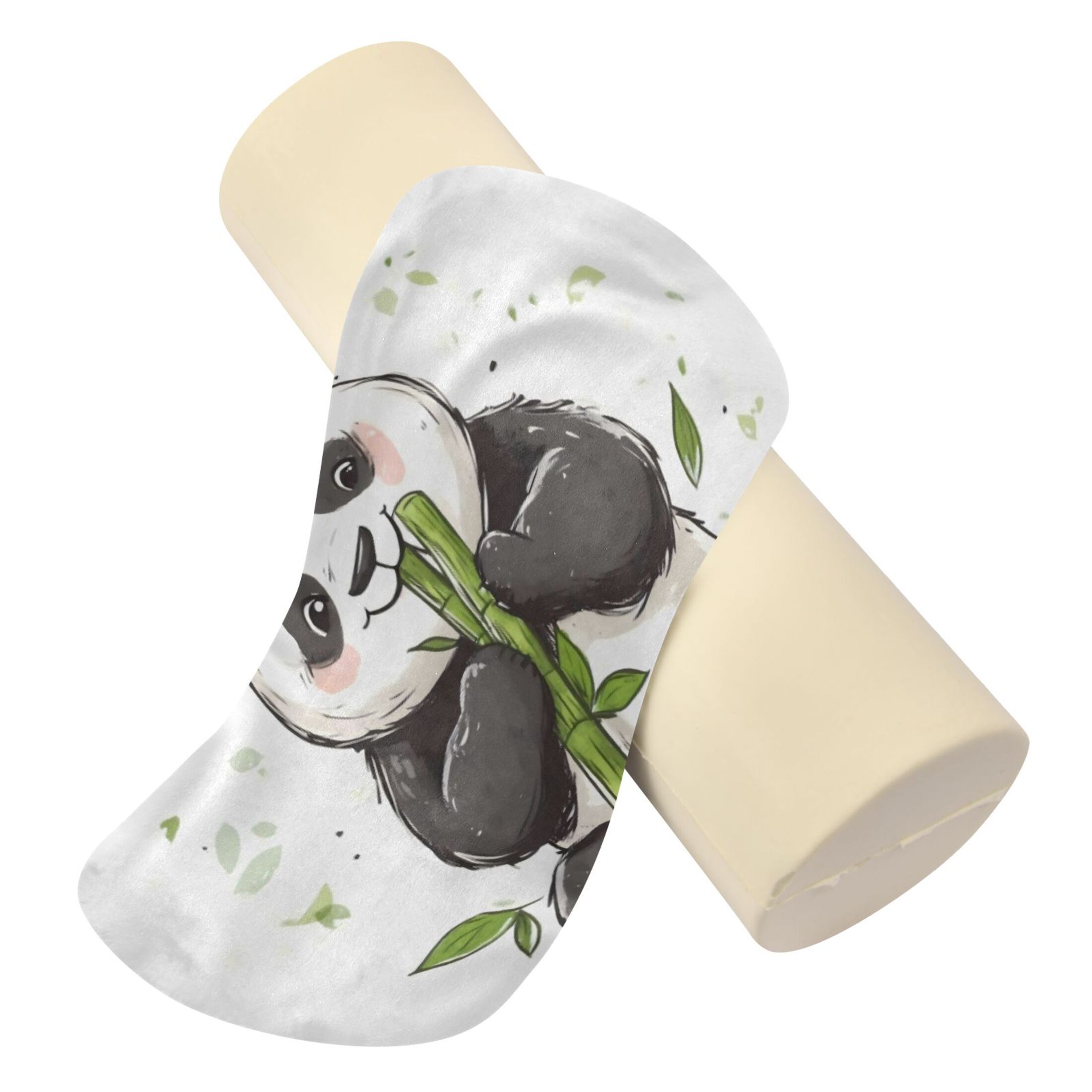 Neck pillow Round Cervical Pillow Cylindrical Pillow Lumbar Pillow Sofa Headrest Pillow Support For the Back, Neck and Head Cute Panda Eats Bamboo
