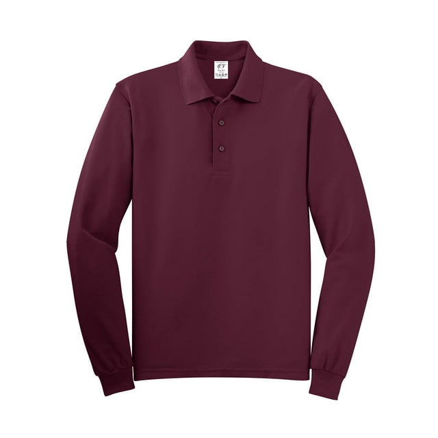 Gravity Threads Long-Sleeve Silk Feel Polo - Burgundy - Medium