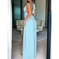thumbnail image 3 of Womens Halter Deep V Neck Maxi Dress Sleeveless Backless Split Long Dress Light Blue L, 3 of 6