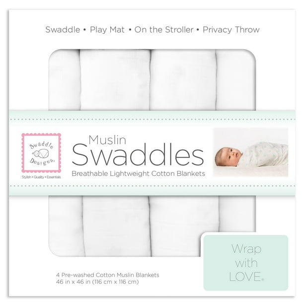 SwaddleDesigns Muslin Swaddle Blankets for Newborn Pure White Muslin
