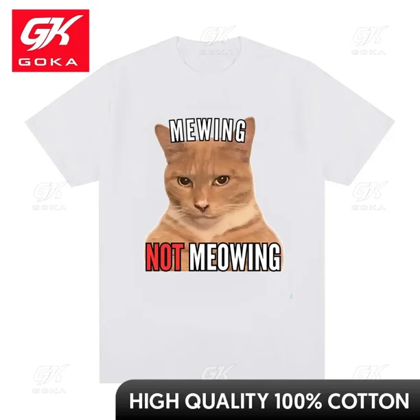 Mewing NOT Meowing-Camiseta de algodón con cuello de gatos para hombre y mujer pantalón corto informal camisetas Unisex de moda Tops ropa para hombre y mujer
