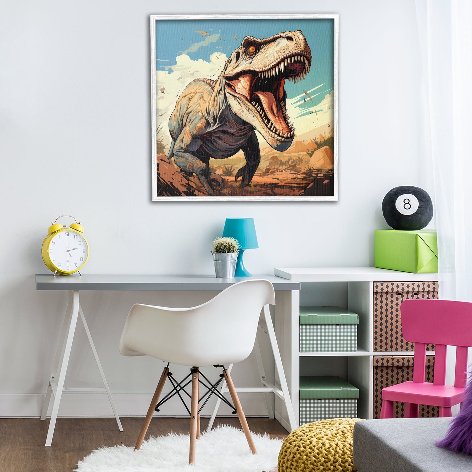 Stupell Industries Velociraptor Desert Sunset White Framed Giclee Art, design by Creative Studio