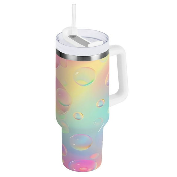 Colorful Bubbles Tumbler with Handle and Straw Lid 40 oz Insulated Vacuum Water Bottle Stainless Steel Travel Cup