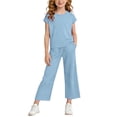 thumbnail image 2 of Maean Girl's 2 Piece Set Cap Short Sleeve Tops and Wide Leg Pants Sweatpant with Pockets Summer Outfits, 2 of 7