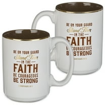 Christian Art Gifts Large Ceramic Scripture Coffee & Tea Mug for Men: Stand Firm in the Faith - 1 Cor. 16:13 Inspirational Bible Verse, Non-toxic & Lead-free Novelty Drinkware White/Brown/Gold, 14 oz.