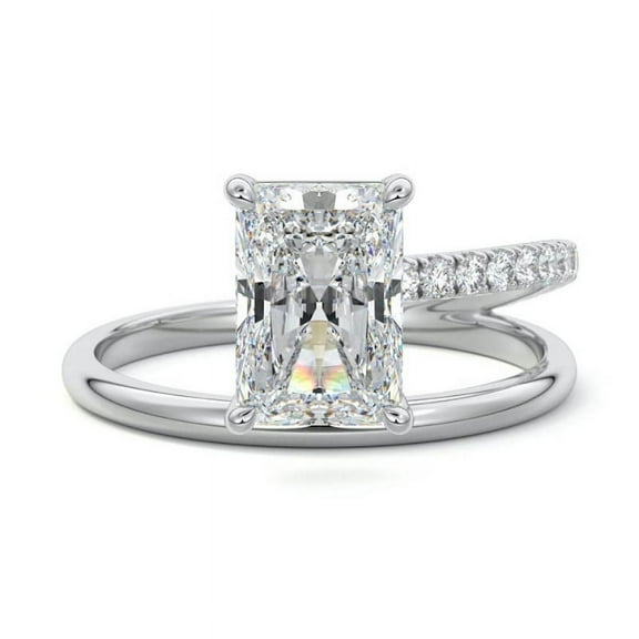 Bow Jewel Radiant Cut 1.9 Ct Diamond Ring for Women - 14K White Gold Plated Ring - Engagement Wedding Prong Setting Ring - 23rd Anniversary Gifts