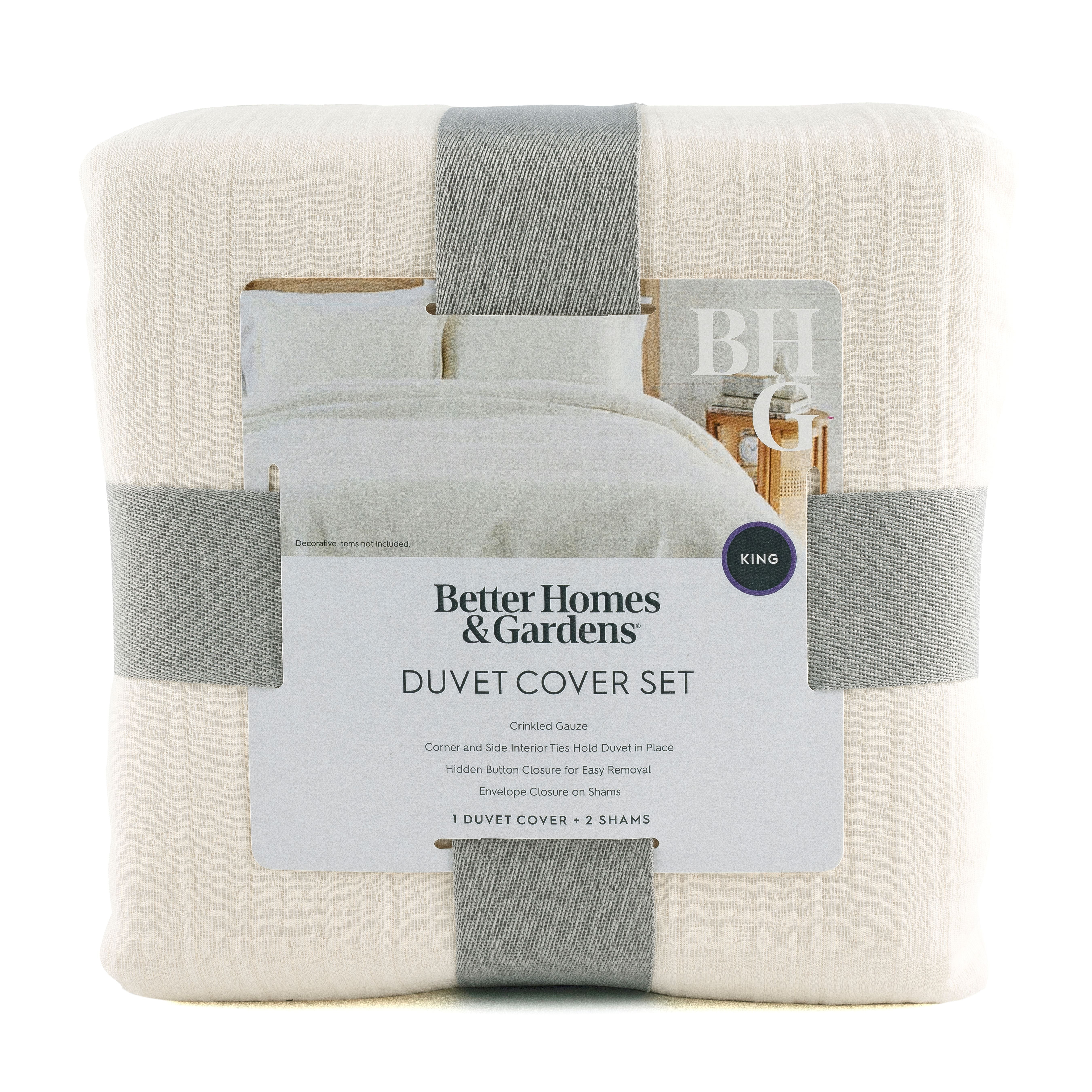Better Homes & Gardens 3-Piece Ivory/White Crinkled Gauze Duvet Set, Adult King