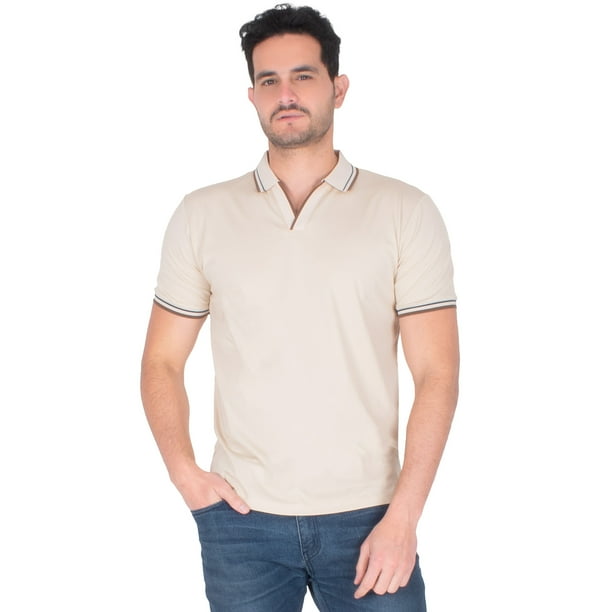 Generra | Playera Tipo Polo, Cuello V para Hombre 518741 Beige