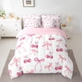 thumbnail image 2 of Manfei Girls Bowknot Twin Bedding Sets 7pcs, Cartoon Cherry Bow Bedding Comforter Set, Princess Style Sheet Sets, White Pink Lightweight Room Decor, 2 of 8