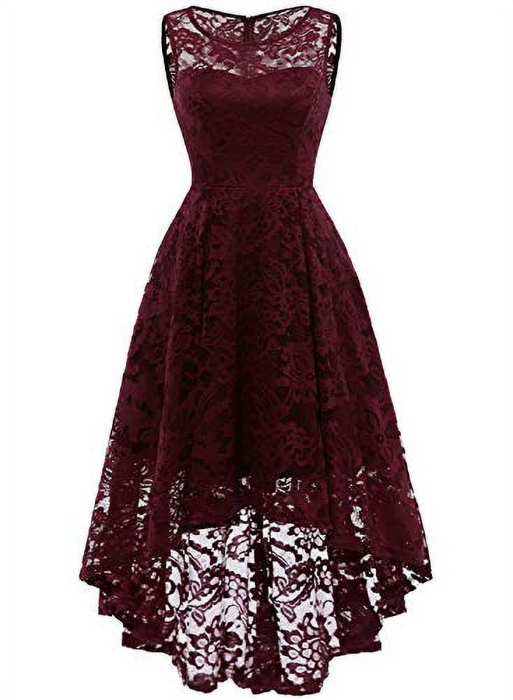MuaDress Womens Vintage Floral Lace Sleeveless Hi-Lo Cocktail Formal Swing Dress