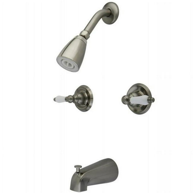 Kingston Brass KB248PL Two Handle Tub & Shower Faucet with Decor Lever Handle, Satin Nickel
