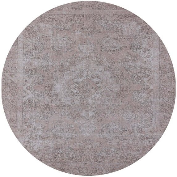 Ahgly Company Machine Washable Indoor Round Industrial Modern Silver Pink Area Rugs, 3' Round