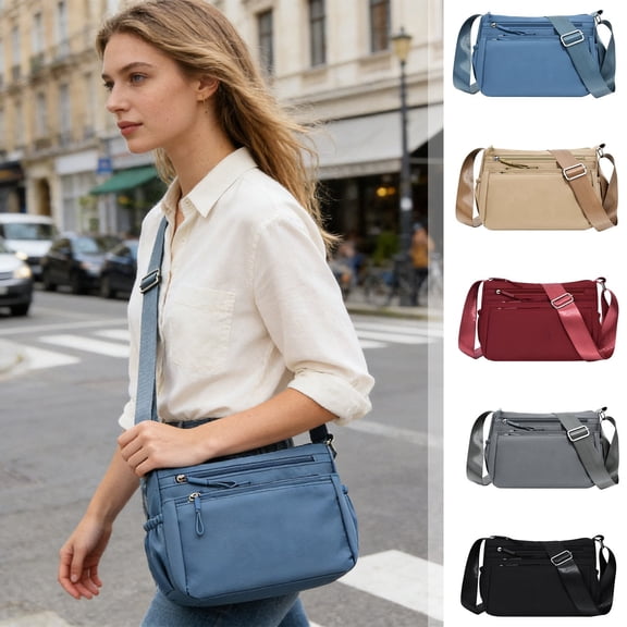 Women’s Crossbody Shoulder Bag Lightweight Oxford Fabric, Multi Compartment Purse for Travel and Everyday Commute