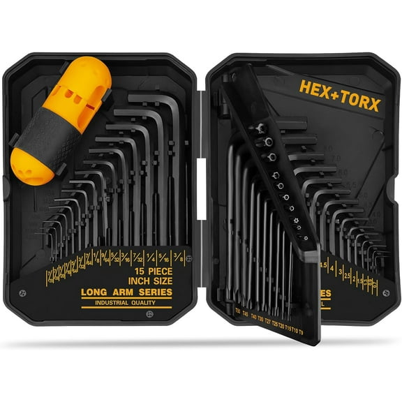 Hex Key Allen Wrench Set: 41-Piece Hex and Torx Key Set with Torque Handle, Standard SAE(0.028"-3/8") & Metric(0.7mm-10mm) & Torx(T9-T50) in Storage Case, Heat Treated Chrome Vanadium Steel