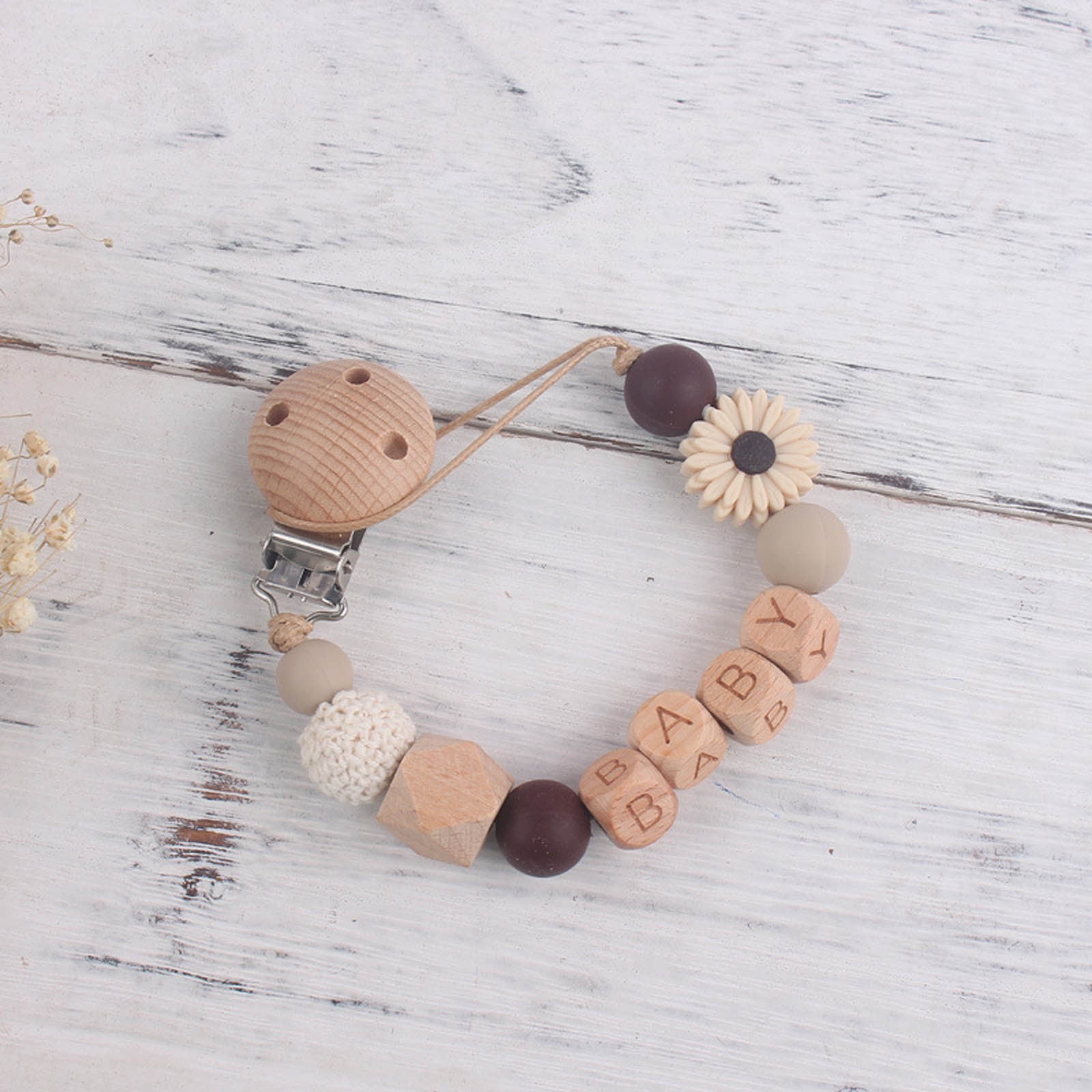 Flower Pacifier Clip Silicone Bead Pacifier Holder for Boys Girls Newborn Infant Toddler (10.43 Inch)