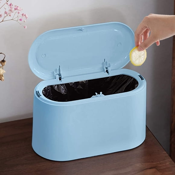 Mini Trash Can with Lid, Press-Type with Removable Inner Plastic Small Garbage Can Little Tiny Waste Basket Compact Covered Closable Trash Bin, Desk Countertop Office Kids Oval Rectangle