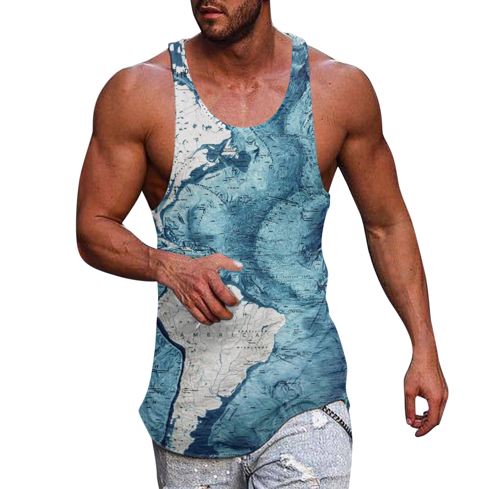 Tank Top Men,Men's Workout Tank Top Stringer Muscle Gym Sleeveless Shirt(Blue,L)