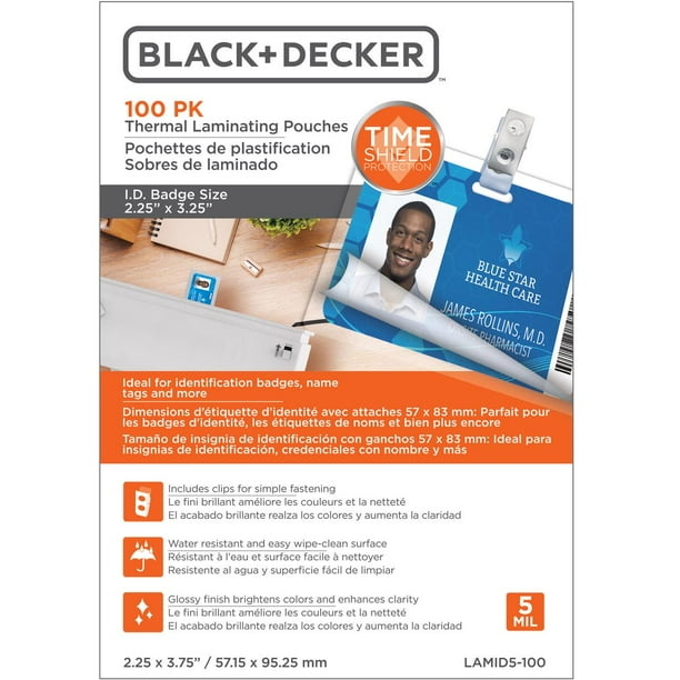 BLACK+DECKER TimeShield Thermal Laminating Pouches, ID Badge with Clips