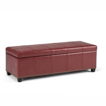 Kingsley 48 inch Wide Transitional Rectangle Large Storage Ottoman in Radicchio Red Vegan Faux Leather, Assembled