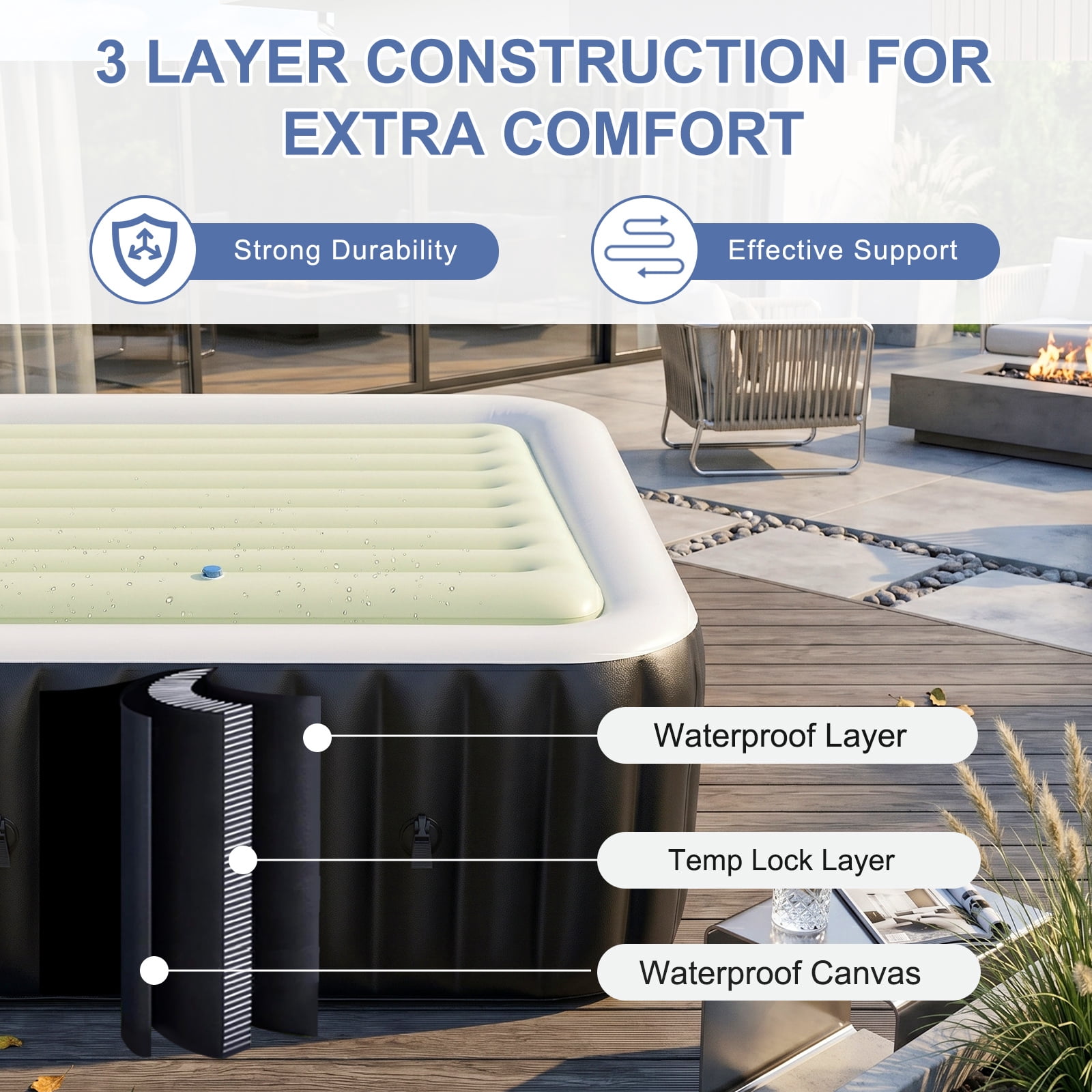 FICISOG Inflatable Hot Tub Set, 6 Person 73" Energy Efficient Hot Tub SPA with Bubble Jet, Heater Pump, 4 Filters, Insulated Tub Cover and EVA Floor Mat, Portable Family Pool Hot Tub for Patio