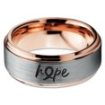 thumbnail image 2 of Tungsten Optomistic Hope Awareness Ribbon Band Ring 8mm Men Women Comfort Fit 18k Rose Gold Step Bevel Edge Brushed Polished, 2 of 4