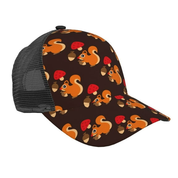Lsque Cute Squirrel Printed Trucker Hat - Baseball Cap for Men Women - Breathable Mesh Side, Adjustable Fit - for Casual Wear