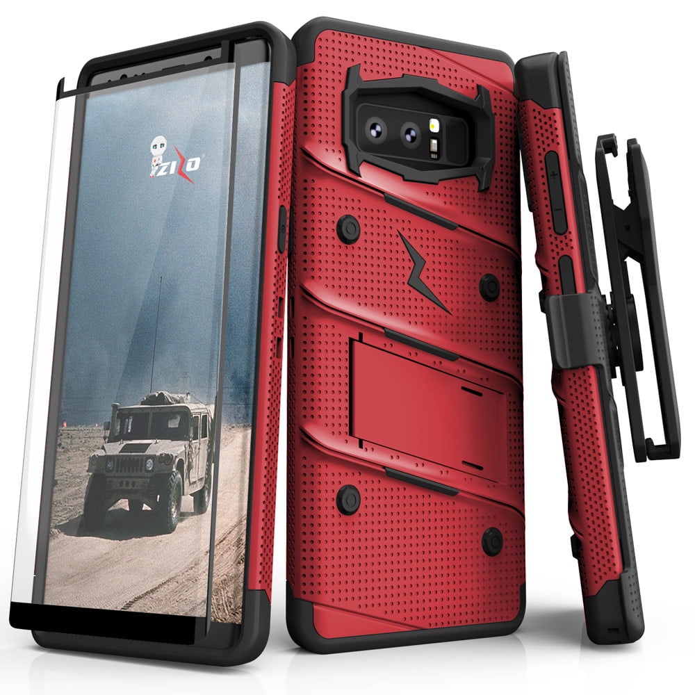 Zizo Bolt Series Compatible with Samsung Galaxy Note 8 Case Military Grade Drop Tested with Tempered Glass Screen Protector Holster Black 