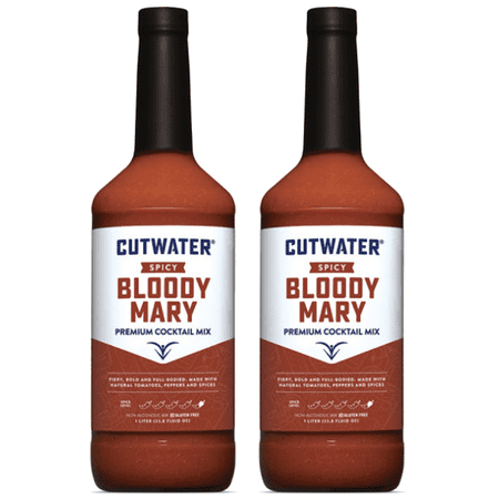 Cutwater Spicy Bloody Mary Mix 2 Pack - 1L Bottles- 25 Calories Fat-Free - Full-Bodied Flavorful Mixer
