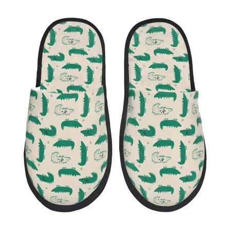 Balery Cartoon Crocodile Slient Indoor Furry Fleece Comfort House Shoes Soft Non-Slip Home Shoes Cotton slippers House Slippers-- Large