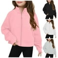 thumbnail image 4 of PINQI Girls Solid Color Casual Sport High Neck Zipper Cardigan Jacket Kids Fall Long Sleeve Coat Outerwear with Pockets 3-14 years(White,9-10 Years), 4 of 4