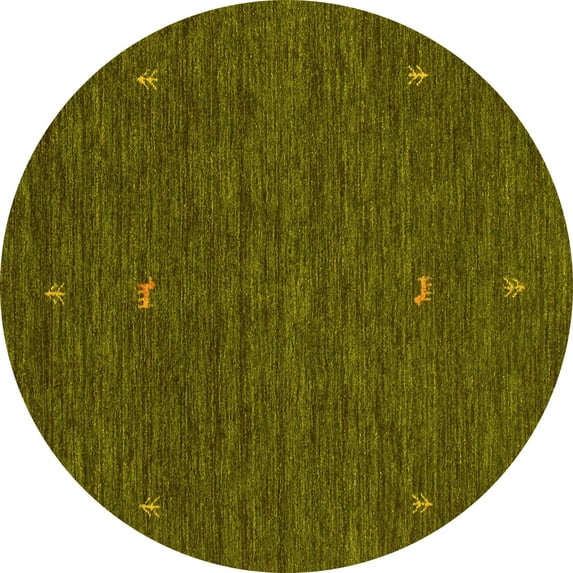 Ahgly Company Machine Washable Indoor Round Abstract Yellow Contemporary Area Rugs, 7' Round