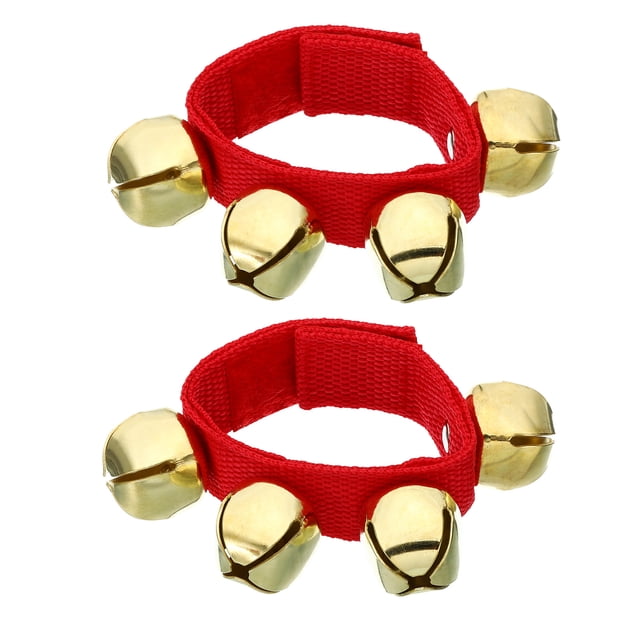 2 Pcs Cloches de Poignet, Cloches à Cloche Instruments de Percussion avec 4 Cloches Dorées, Rouge