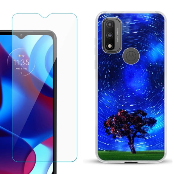Slim-Fit Gel TPU Phone Case for Motorola Moto G Pure, with Tempered Glass Screen Protector, by OneToughShield ® - Star Trails Tree