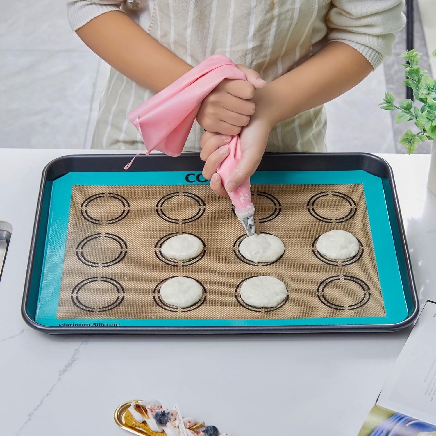 GUYDREMAT Silicone Baking Mat with Measurements for Cookies - Reusable Premium Food Grade Silicone Cookie Sheets - Heat Resistant Oven Mat